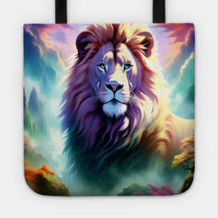 Lion in the sky double exposure wildlife forests Tote