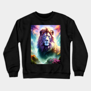 Lion in the sky double exposure wildlife forests Crewneck Sweatshirt
