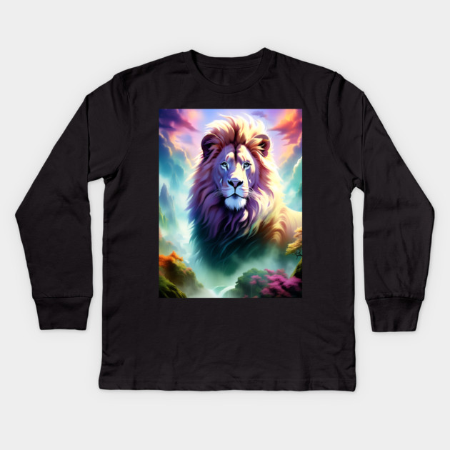 Lion in the sky double exposure wildlife forests Kids Long Sleeve T-Shirt by BirdsnStuff