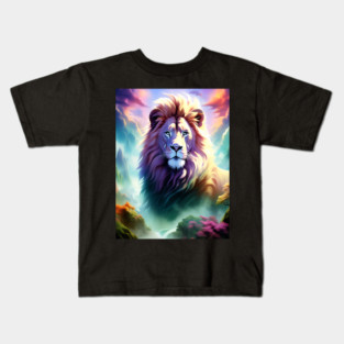 Lion in the sky double exposure wildlife forests Kids T-Shirt