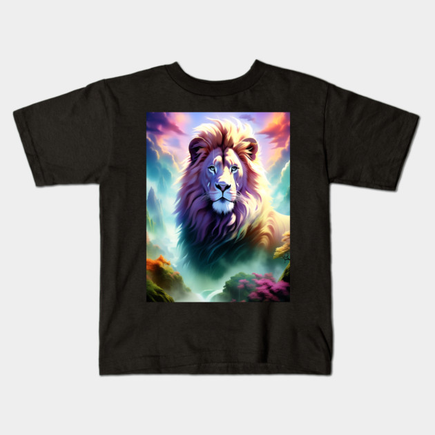 Lion in the sky double exposure wildlife forests Kids T-Shirt by BirdsnStuff
