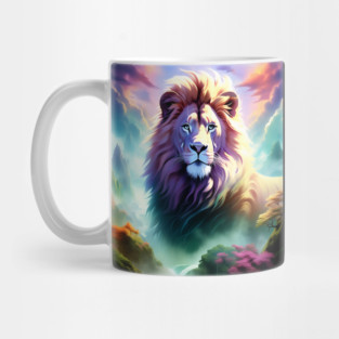 Lion in the sky double exposure wildlife forests Mug