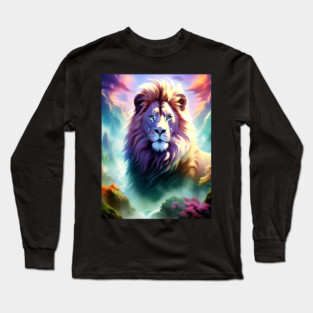 Lion in the sky double exposure wildlife forests Long Sleeve T-Shirt