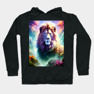 Lion in the sky double exposure wildlife forests Hoodie