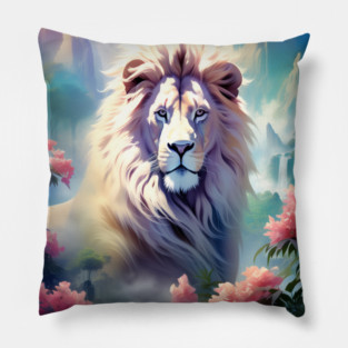 Lion in the sky double exposure wildlife forests Pillow
