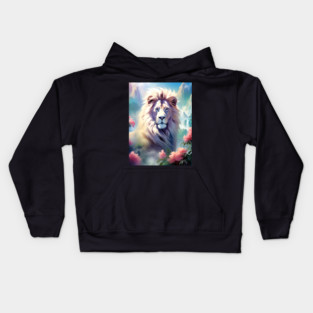 Lion in the sky double exposure wildlife forests Kids Hoodie