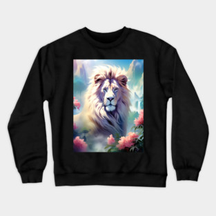 Lion in the sky double exposure wildlife forests Crewneck Sweatshirt