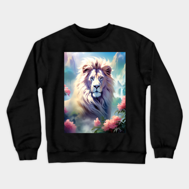 Lion in the sky double exposure wildlife forests Crewneck Sweatshirt by BirdsnStuff
