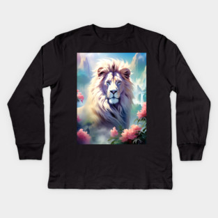 Lion in the sky double exposure wildlife forests Kids Long Sleeve T-Shirt