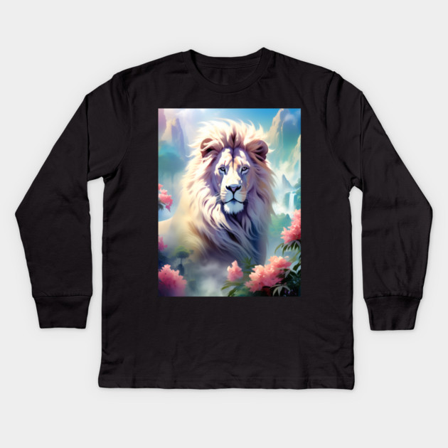 Lion in the sky double exposure wildlife forests Kids Long Sleeve T-Shirt by BirdsnStuff