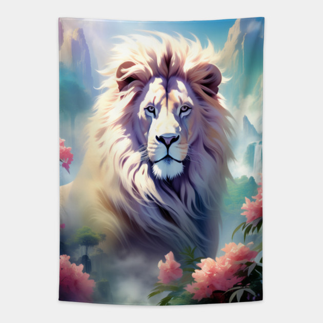 Lion in the sky double exposure wildlife forests Tapestry by BirdsnStuff