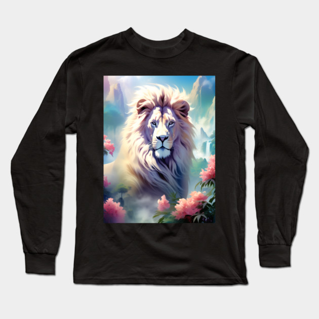 Lion in the sky double exposure wildlife forests Long Sleeve T-Shirt by BirdsnStuff