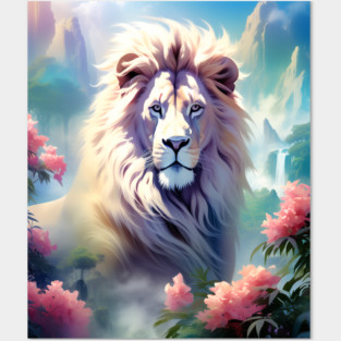 Lion in the sky double exposure wildlife forests Posters and Art