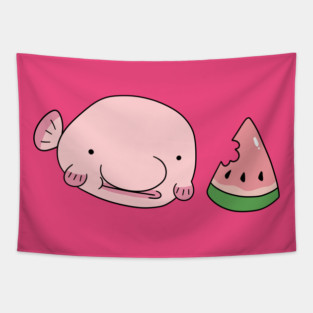 Blobfish Eating Watermelon Tapestry