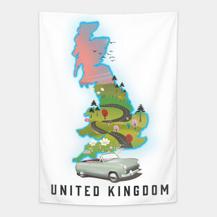 Travel map of the United Kingdom Tapestry