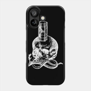 Memento Mori - Skull and Hourglass White on Black Phone Case