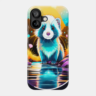 Cute Ferret with Floral Elements in Watercolor art Phone Case