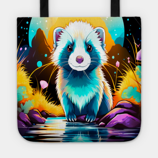 Cute Ferret with Floral Elements in Watercolor art Tote by BirdsnStuff