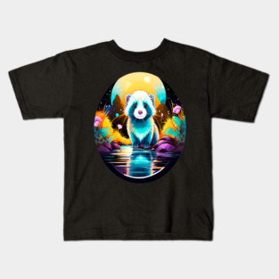 Cute Ferret with Floral Elements in Watercolor art Kids T-Shirt