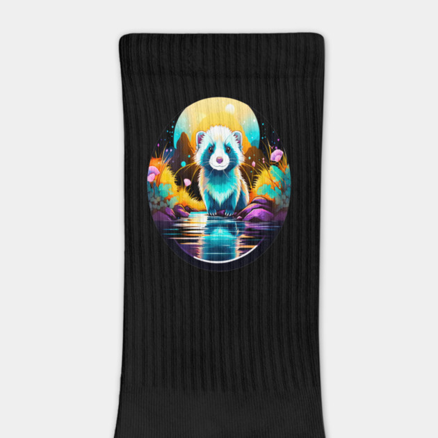 Cute Ferret with Floral Elements in Watercolor art by BirdsnStuff