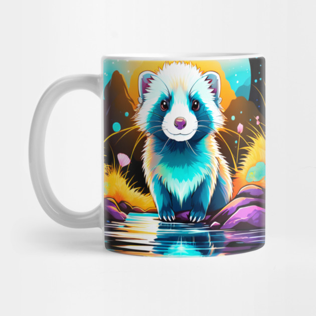 Cute Ferret with Floral Elements in Watercolor art by BirdsnStuff