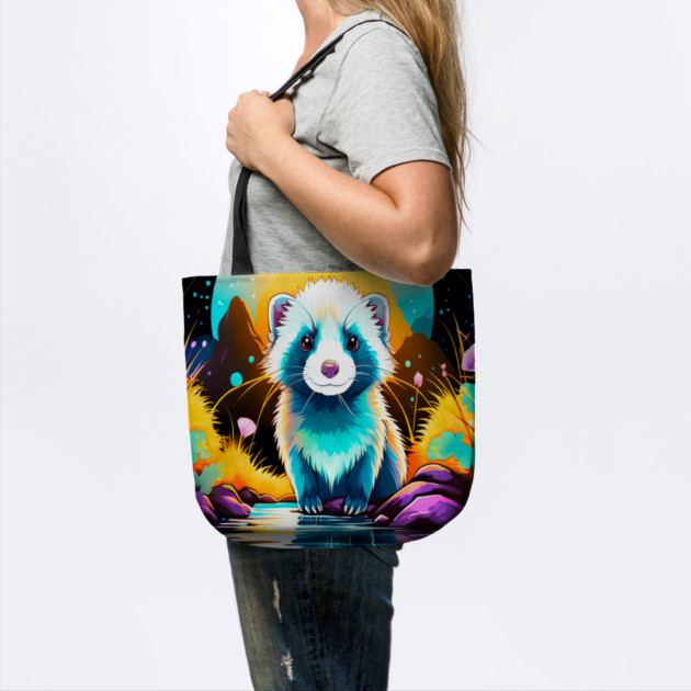 Cute Ferret with Floral Elements in Watercolor art by BirdsnStuff