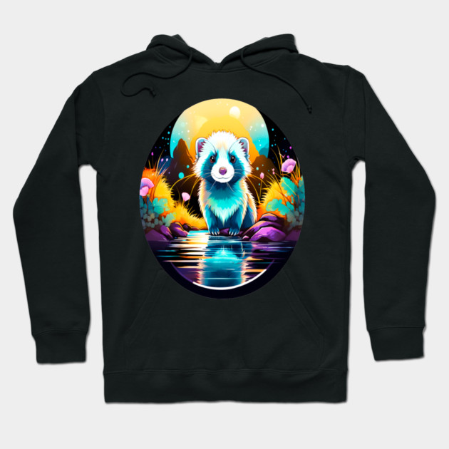 Cute Ferret with Floral Elements in Watercolor art Hoodie by BirdsnStuff