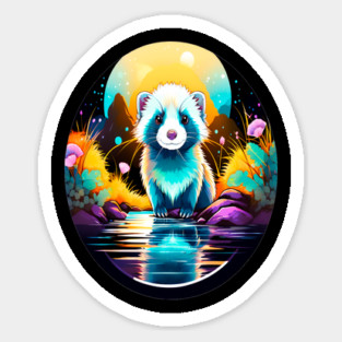 Cute Ferret with Floral Elements in Watercolor art Sticker