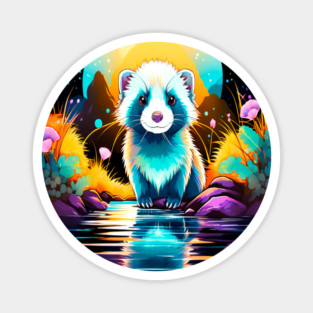 Cute Ferret with Floral Elements in Watercolor art Magnet