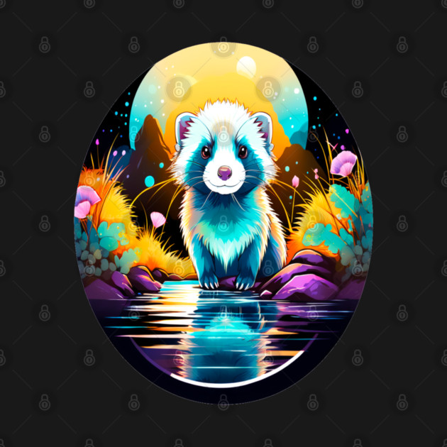 Cute Ferret with Floral Elements in Watercolor art by BirdsnStuff