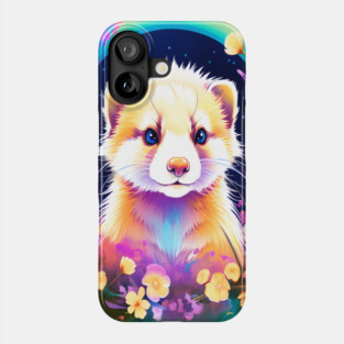 Cute Ferret with Floral Elements in Watercolor art Phone Case