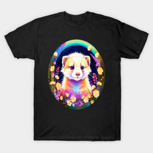 Cute Ferret with Floral Elements in Watercolor art T-Shirt