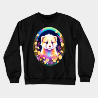 Cute Ferret with Floral Elements in Watercolor art Crewneck Sweatshirt