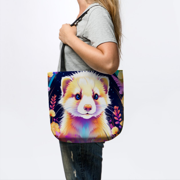 Cute Ferret with Floral Elements in Watercolor art by BirdsnStuff