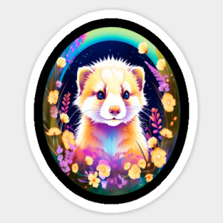 Cute Ferret with Floral Elements in Watercolor art Magnet