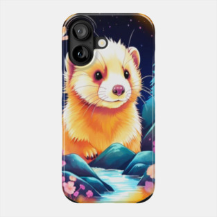 Cute Ferret with Floral Elements in Watercolor art Phone Case