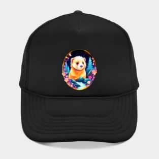 Cute Ferret with Floral Elements in Watercolor art Hat