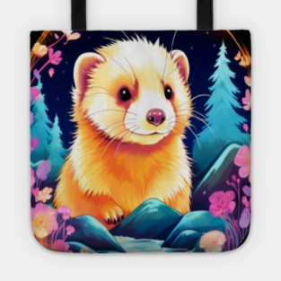 Cute Ferret with Floral Elements in Watercolor art Tote