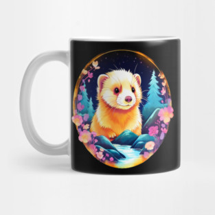 Cute Ferret with Floral Elements in Watercolor art Mug