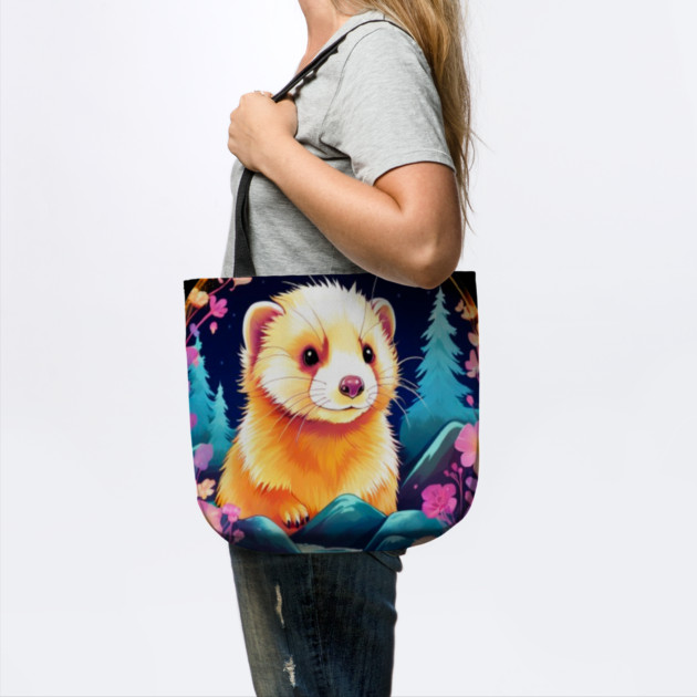 Cute Ferret with Floral Elements in Watercolor art by BirdsnStuff