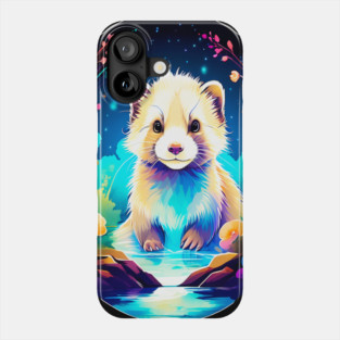 Cute Ferret with Floral Elements in Watercolor art Phone Case