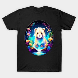 Cute Ferret with Floral Elements in Watercolor art T-Shirt