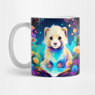 Cute Ferret with Floral Elements in Watercolor art Mug