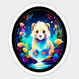 Cute Ferret with Floral Elements in Watercolor art Sticker