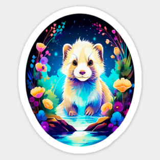 Cute Ferret with Floral Elements in Watercolor art Magnet