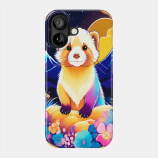 Cute Ferret with Floral Elements in Watercolor art Phone Case