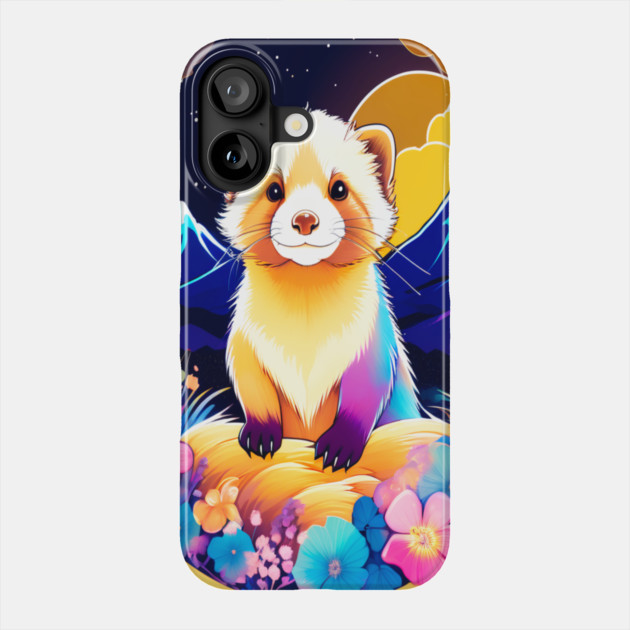 Cute Ferret with Floral Elements in Watercolor art Phone Case by BirdsnStuff