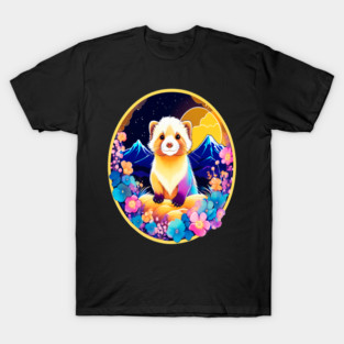Cute Ferret with Floral Elements in Watercolor art T-Shirt