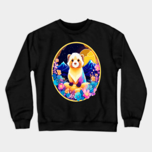 Cute Ferret with Floral Elements in Watercolor art Crewneck Sweatshirt