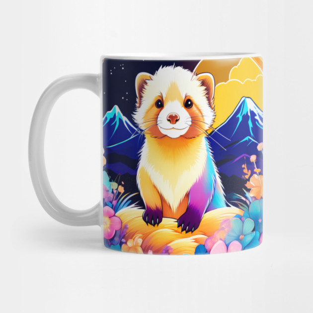 Cute Ferret with Floral Elements in Watercolor art by BirdsnStuff